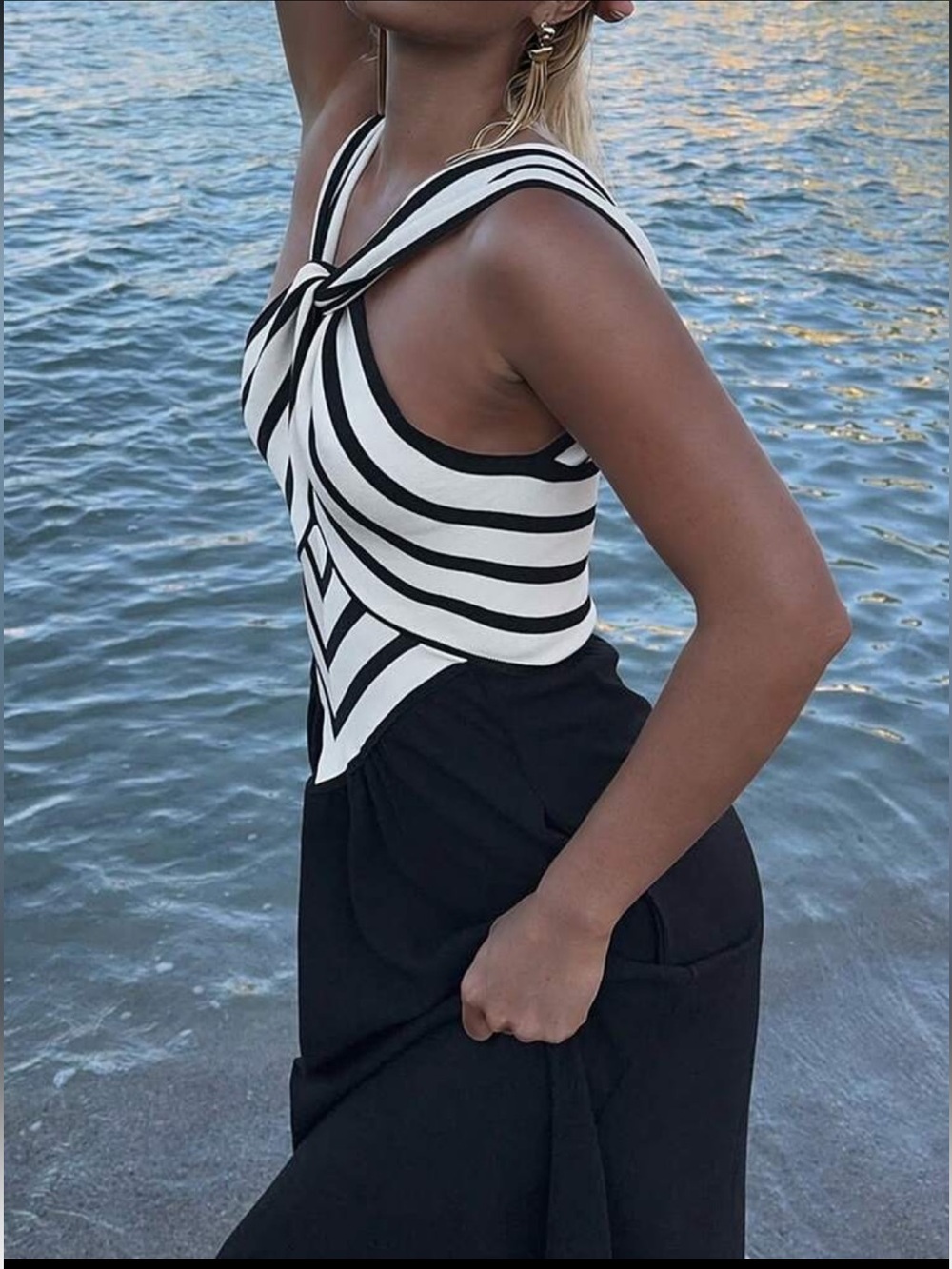Striped Cross Over Sailor-Style Dress in Black & White nwot Plus 2X - Picture 2 of 6